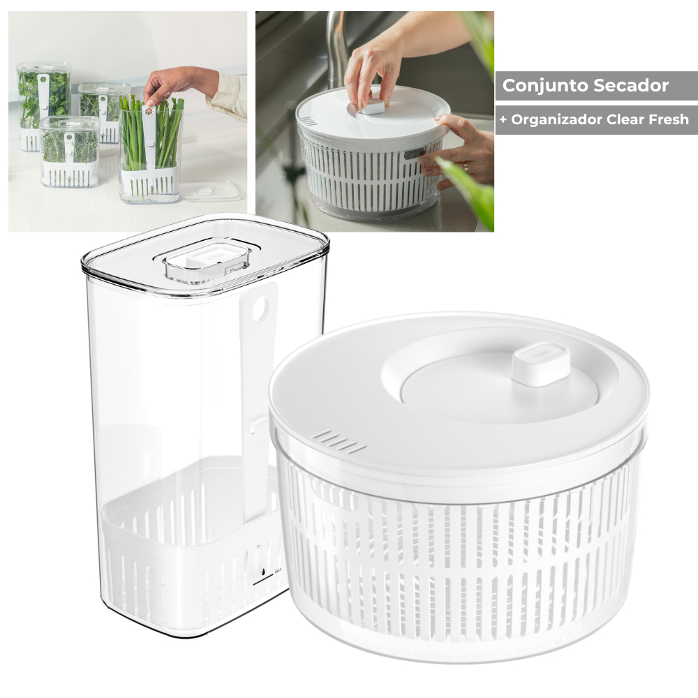 Organizador para Temperos 2,3L + Secador de Salada 5,5L Secador de Salada Escorredor de Legumes