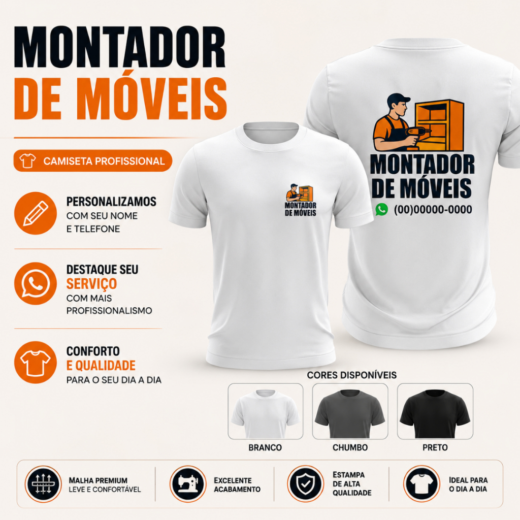 Camiseta Montador de Móveis Personalizada Dry Fit Profissional