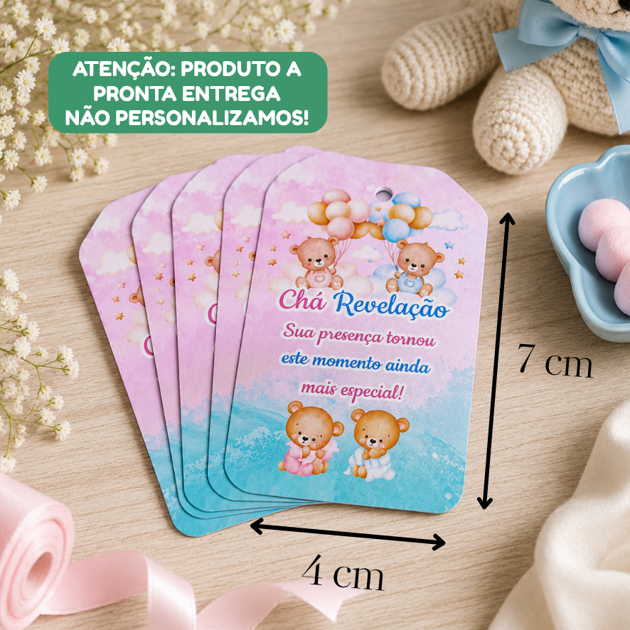 Tag (Etiqueta) Chá revelação 4x7cm para lembrancinha chá de bebê ursinho
