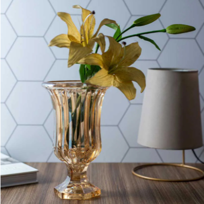 Vaso Decorativo Com Pé Vidro Lyor Renaissance Âmbar Metalizado 15x24cm Para Flores Sala Mesa
