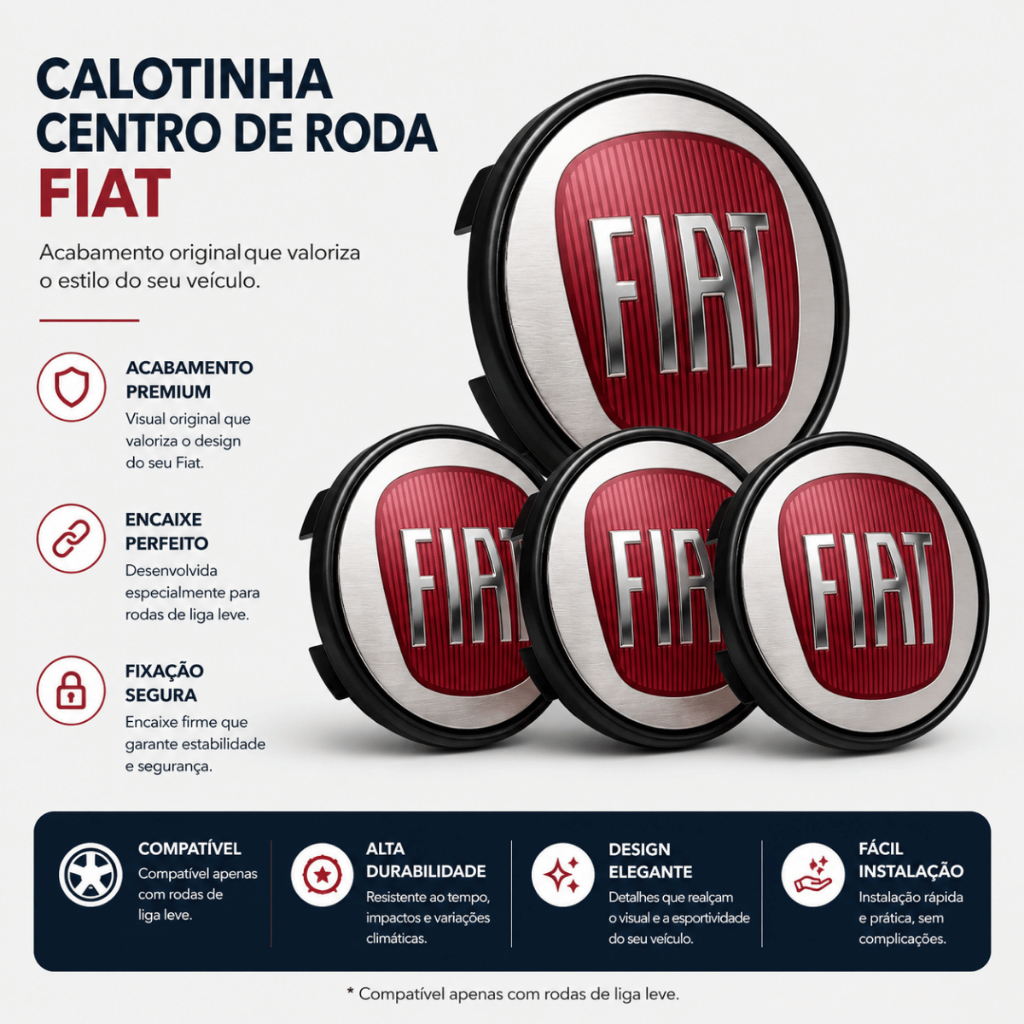 Kit Calotinhas Centro De Roda Fiat 55mm Jogo Com 4 Peças Para Roda Liga Leve Premium