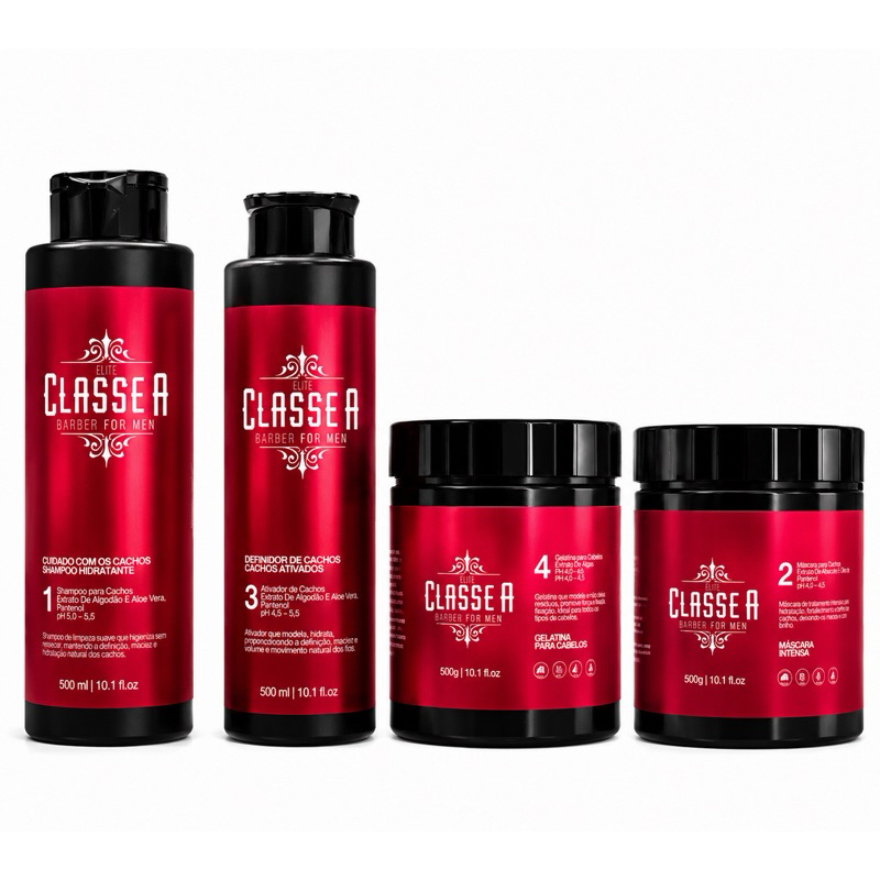 KIT CACHOS UNISEX, CLASSE A SHAMPOO,MÁSCARA,GELTAINA , ATIVADOR DE CACHOS 500g CADA ITEM 4un