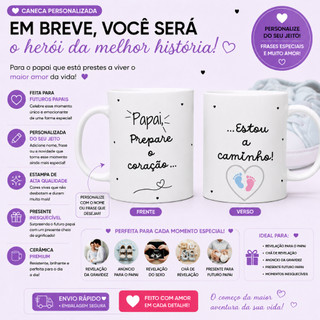 Caneca Revelação Pai | Presente Futuro Papai | Presente Gravidez Pai | Presente Chá Revelação Pai