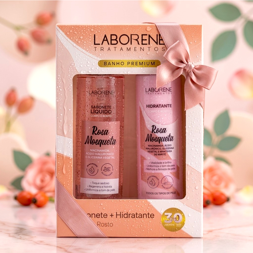 Kit Banho Rosa Mosqueta Corpo e Rosto Sabonete Liquido + Hidratante