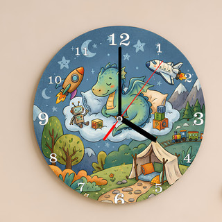 Relógio de Parede Infantil Dragão Decorativo MDF 20x20 com Impressão UV Vários Temas Para Quarto