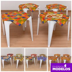 Kit 4 Toalhas de Mesa Quadrada Xadrez Festa Junina Tecido 75x75cm