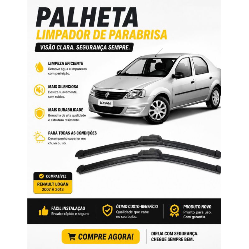 Par de Palheta Limpador de Parabrisa do Renault Logan 2007 até 2012