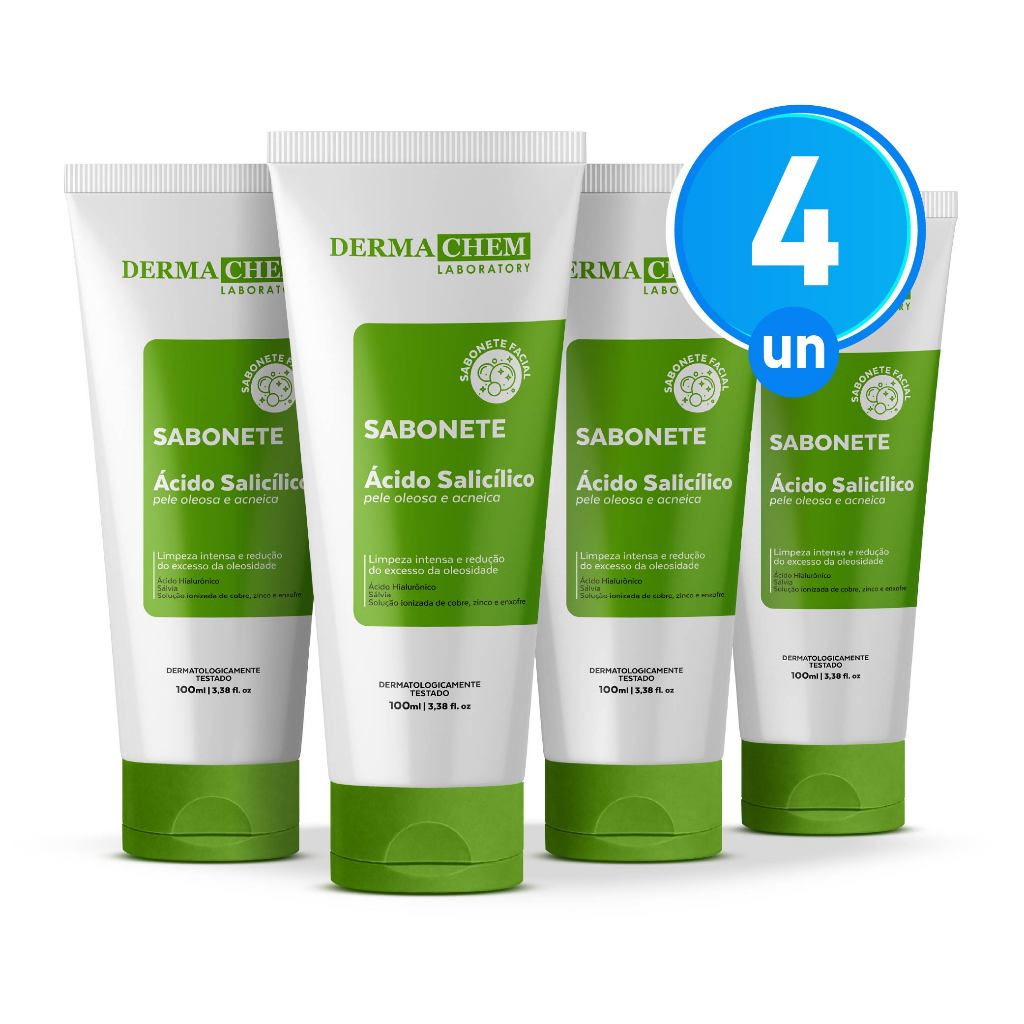 Kit 4 Sabonete Ácido Salicílico Pele Oleosa 100ml Dermachem