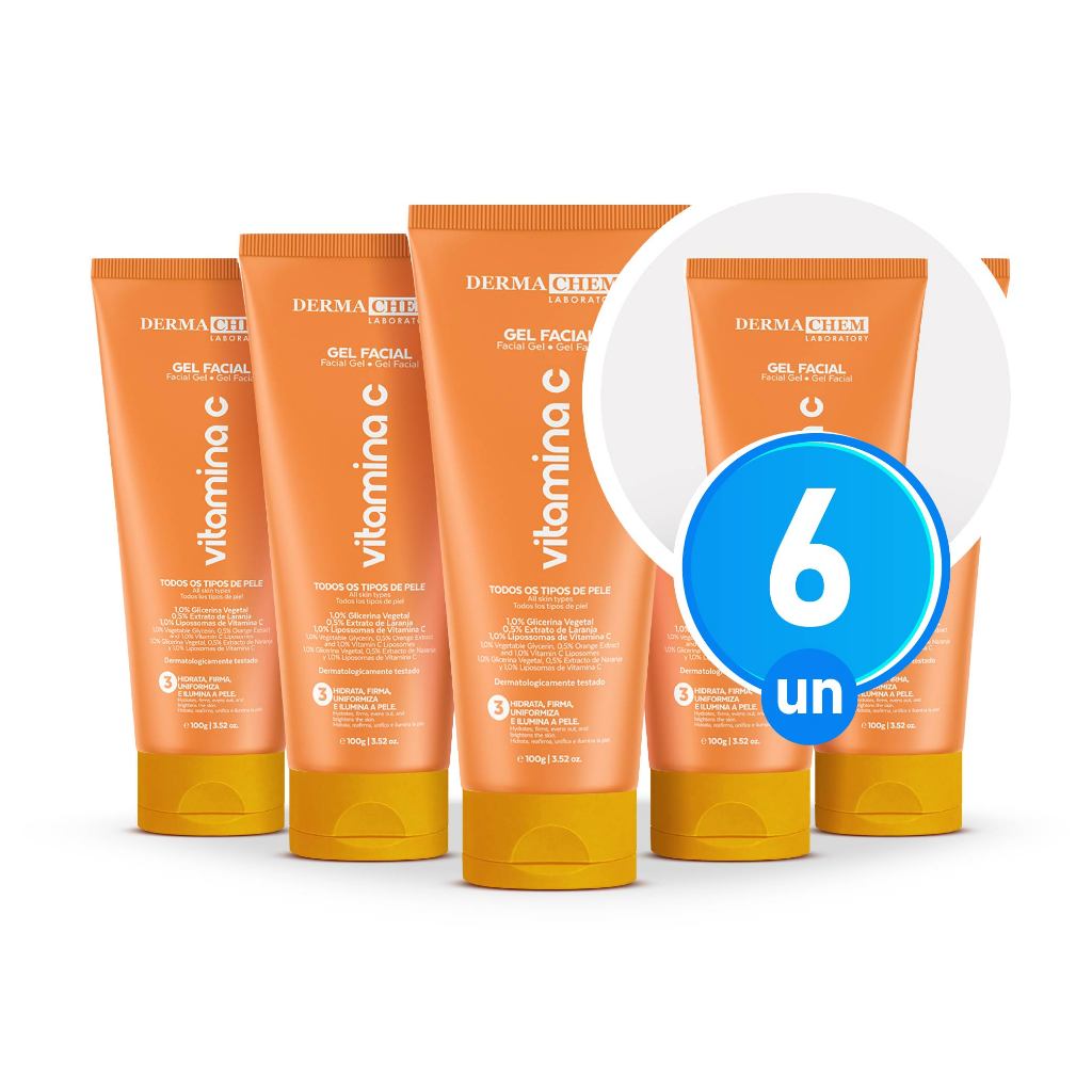 Kit 6 Gel Facial Anti Idade Vitamina C 100ml Dermachem