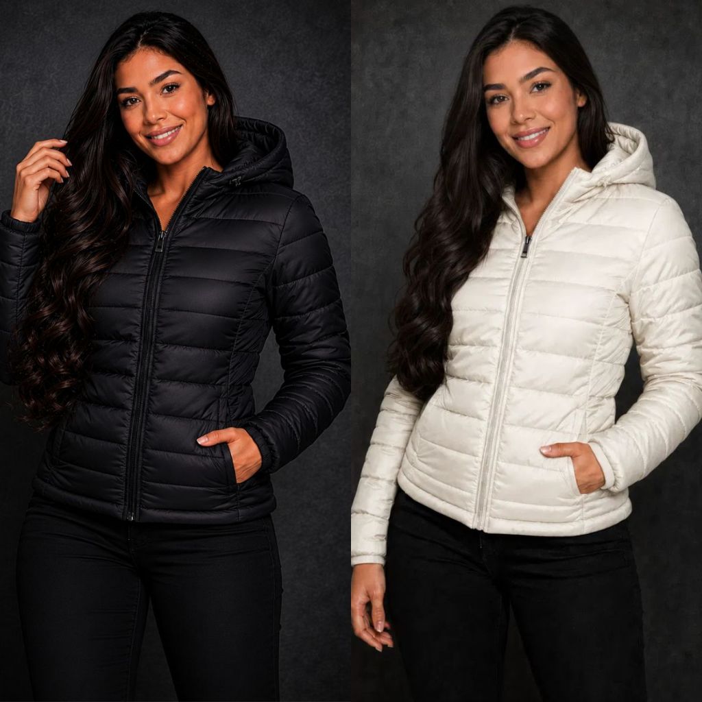 Jaqueta Puffer Feminina Bobojaco Bomber Blusa de Frio Inverno Neve Com Touca Removível
