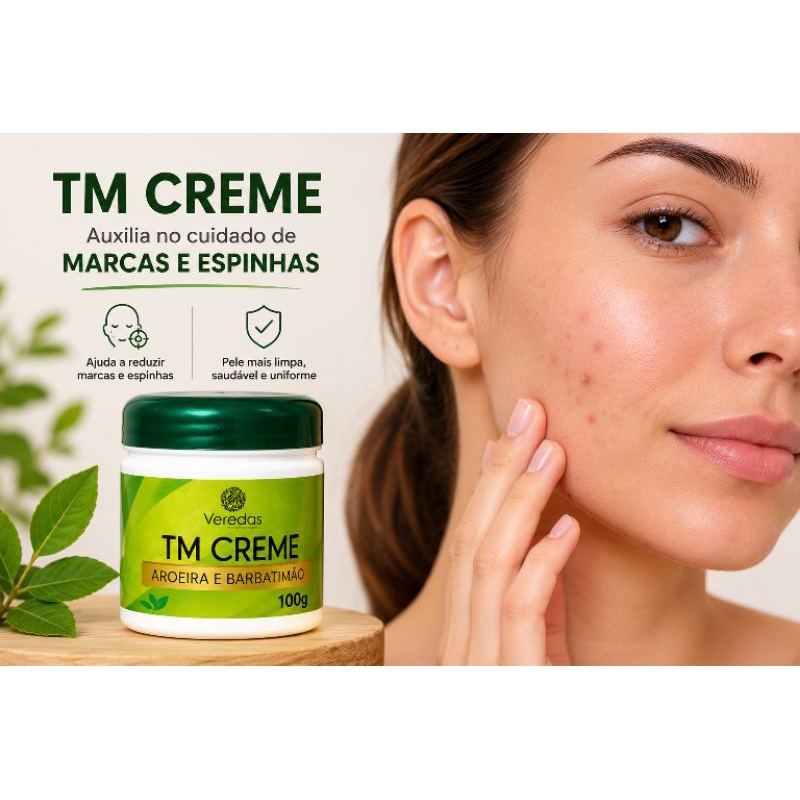 Creme Facial Aroeira e Barbatimão 100g - Hidratação, Redução de Espinhas e Clareamento de Manchas