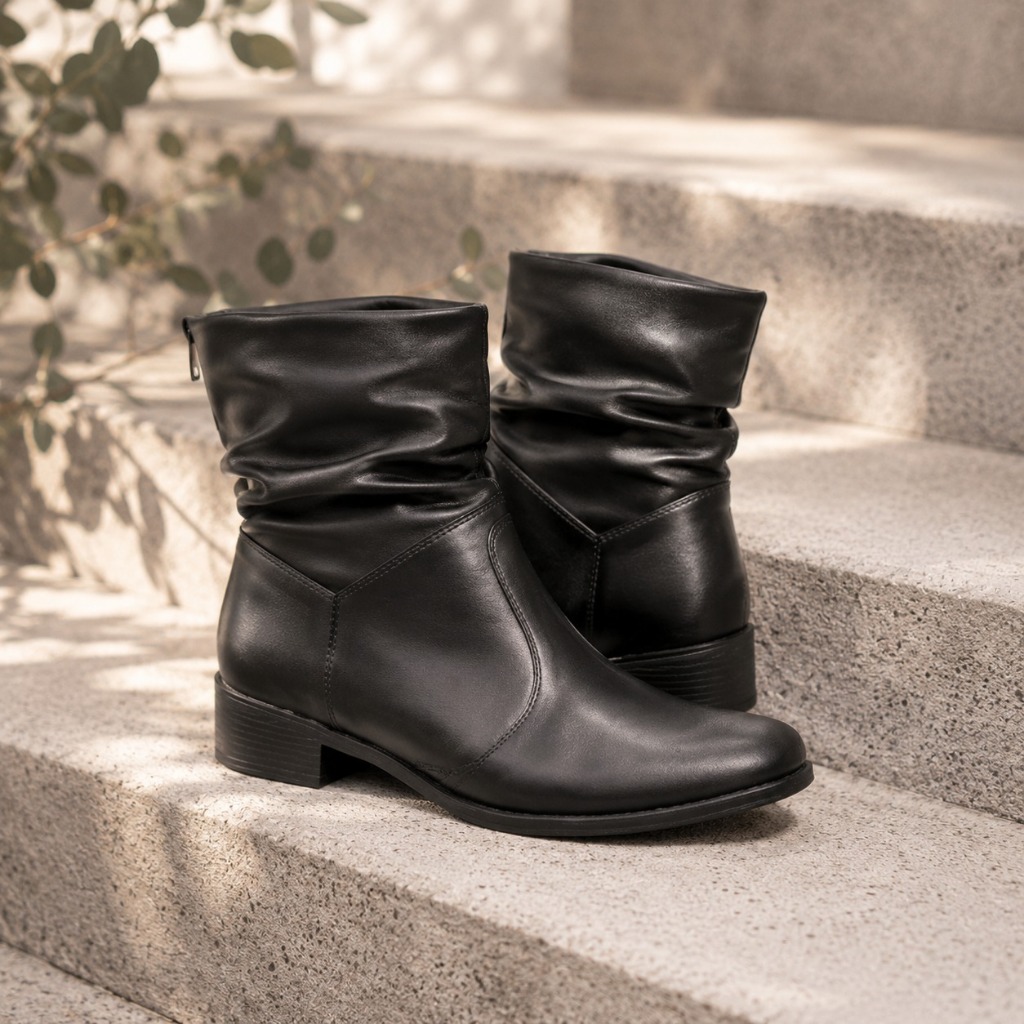 Bota Feminina Coturno Cano Curto Enrugada Confortável Envio Imediato