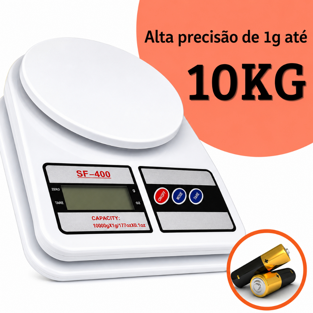 Balança Digital de Cozinha até 10kg, Alta precisão de 1Grama até 10Kg ótima para dieta e marmita