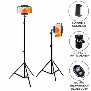 Tripé Pedestal 2,10m Suporte Celular + Controle Foto Vídeo Luz Câmera Estúdio Profissional