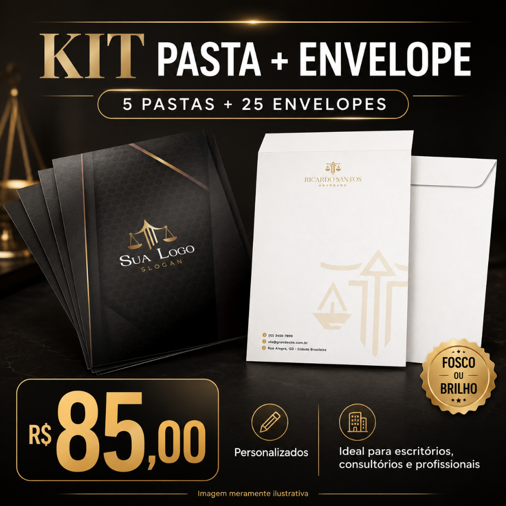 Kit Papelaria Personalizada | 5 Pastas + 25 Envelopes
