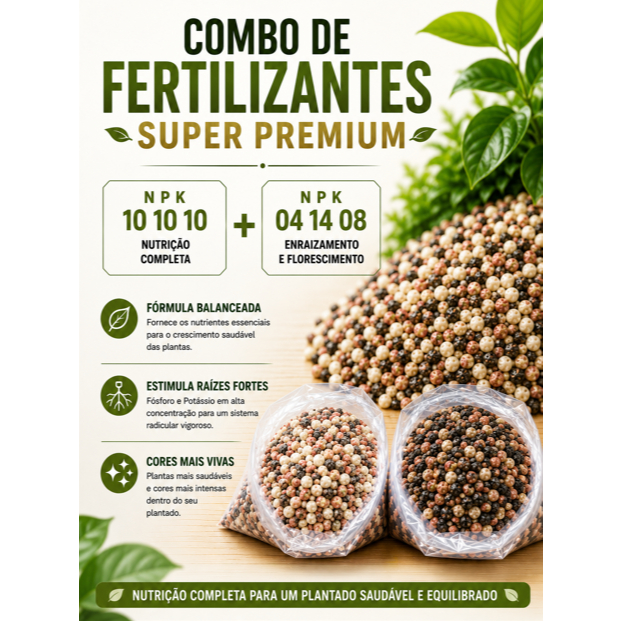 FERTILIZANTE PREMIUM *2KG* PARA TODOS OS TIPOS DE PLANTAS (ADUBO COMPLETO) COMBO - NPK101010 + NPK 041408 *1 KG DE CADA*