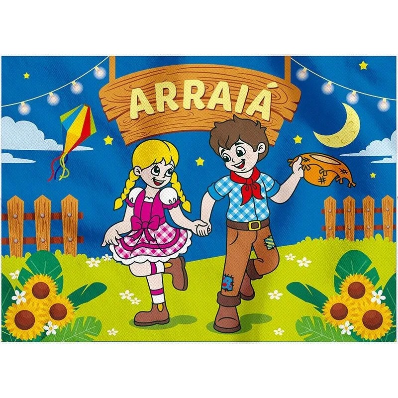 Tnt Estampado Painel Casal Caipira Festa Junina Arraia Fogueira Decoração Parede Painel Eventos Festas