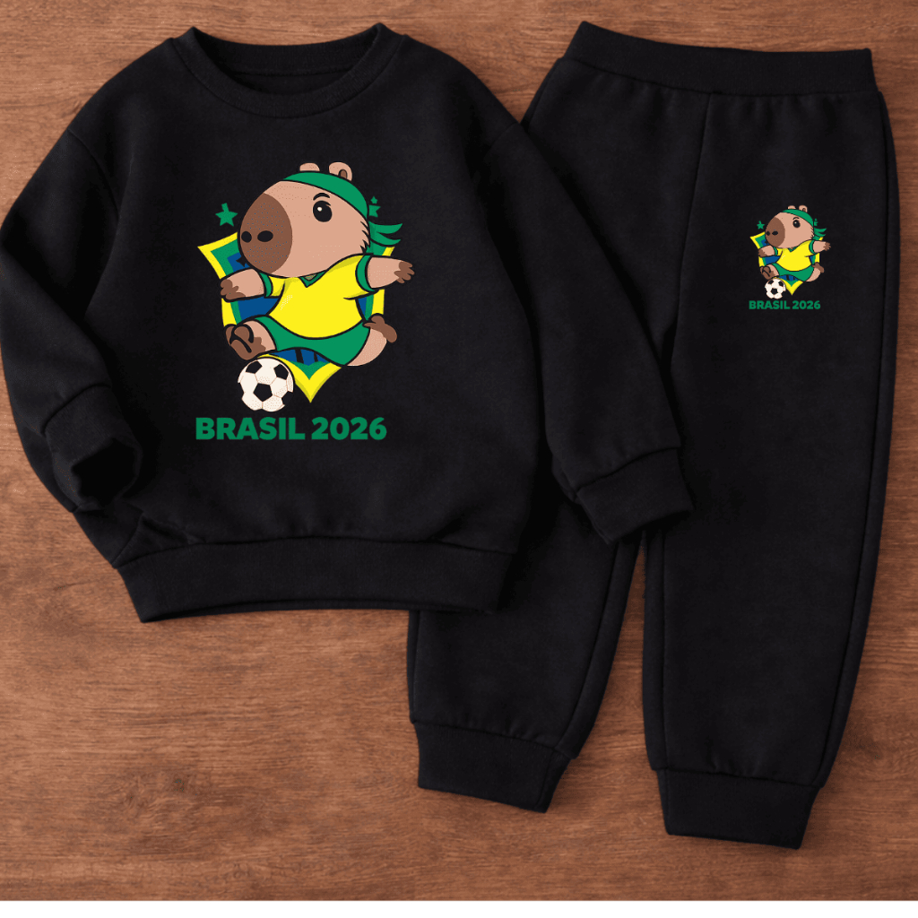 Conjunto Infantil Moletom Copa do Mundo 2026 Menino Menina Tecido Flanelado Em Algodão