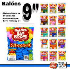 Baloes Aniversario São Roque Redondo Nº9 – c/50 Unidades - festas e decoração, uso profissional