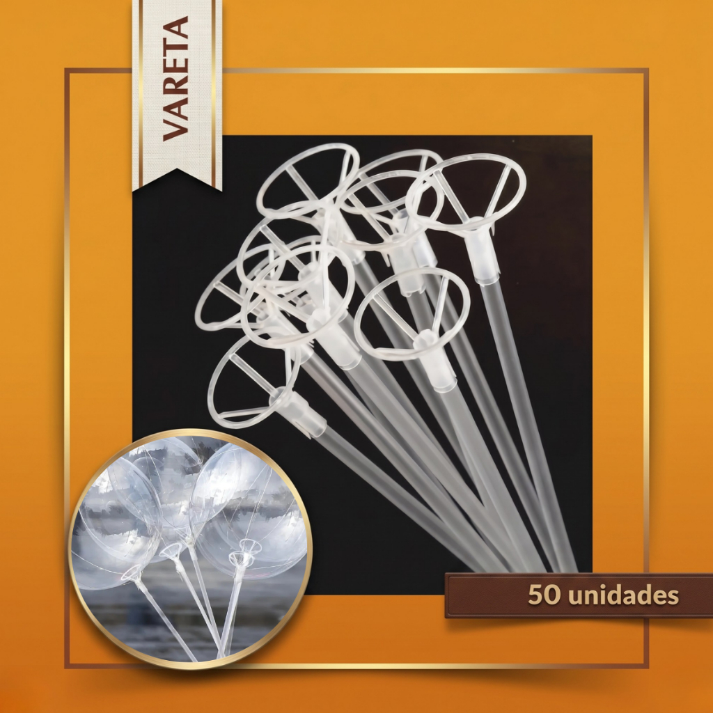 50 Varetas para Balões 50cm Pega Balão Bubble Látex Suporte Haste para Balão Decoração Suporte Festa