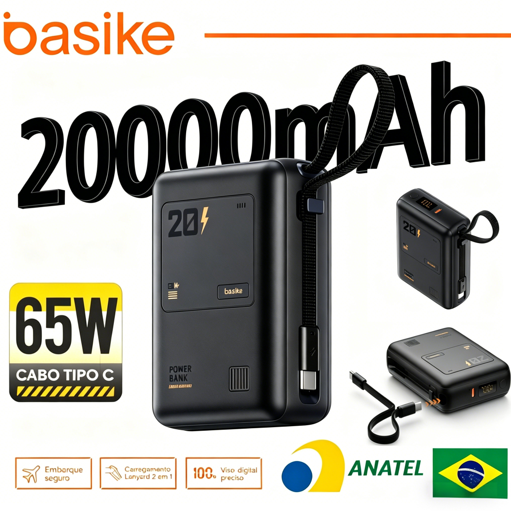 Basike 65W banco potência portátil certificado 20000mAh carregamento rápido grande capacidade 10000