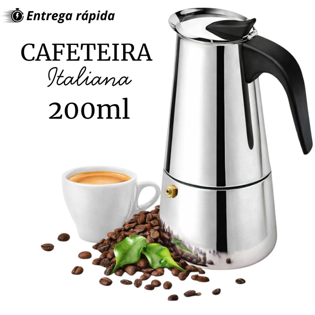 Cafeteira Italiana Aço Inox 200ml 4 Xícaras Café Expresso Moka Fogão Indução e Gás