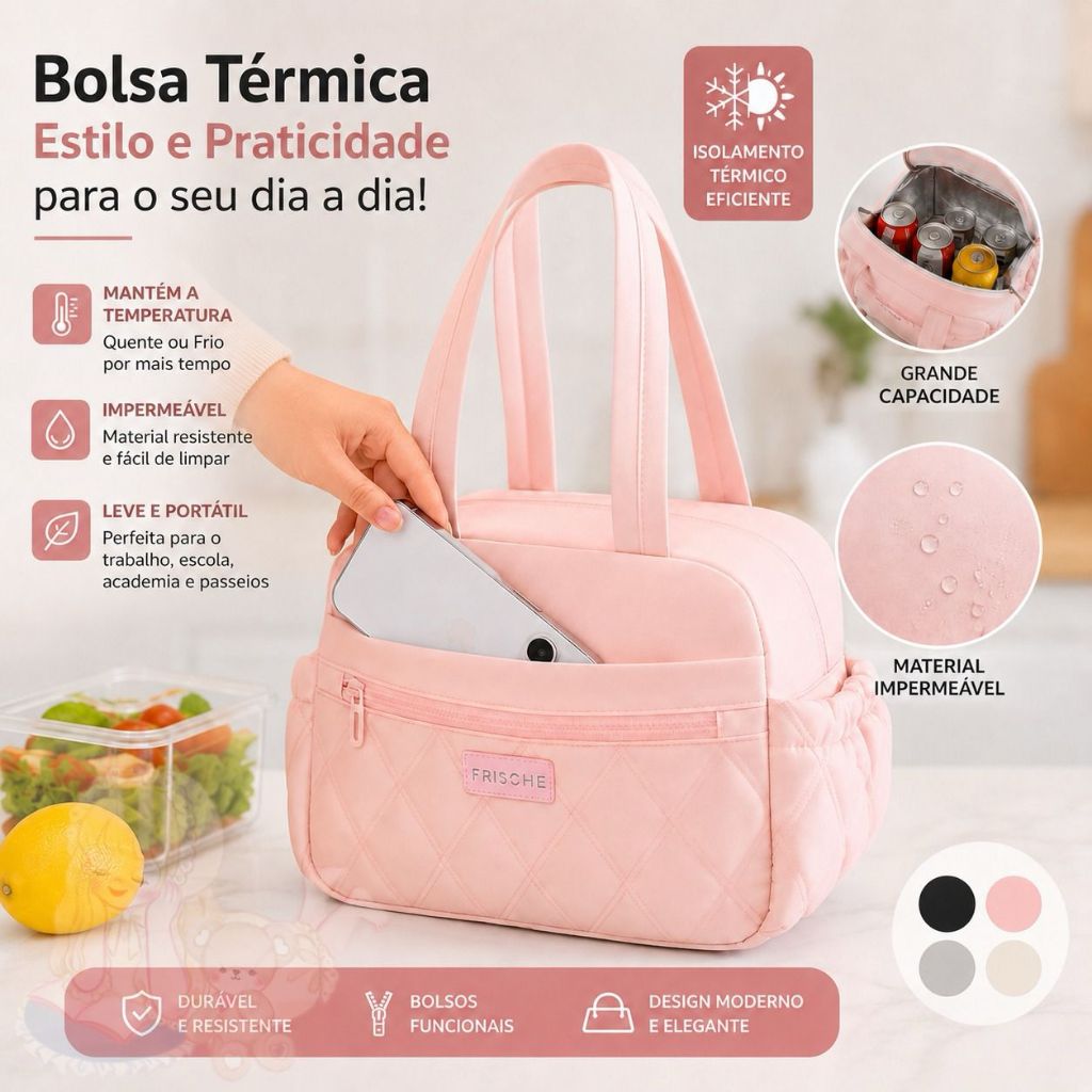 Bolsa Térmica Lancheira Marmita Elegante, Isolada e Impermeáve