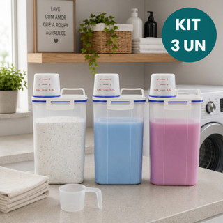 Kit 3 Potes Herméticos 2L Para Lavanderia Com Vedação P/ Sabão em Pó Amaciante Produtos d…