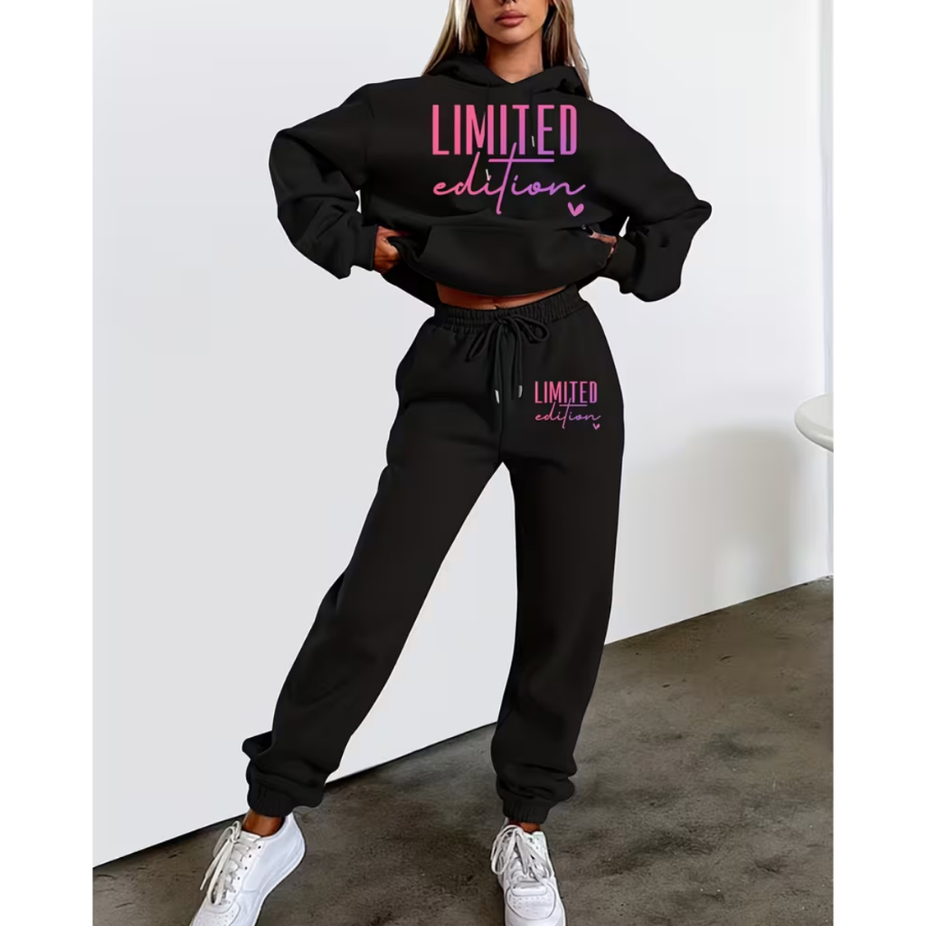 Kit Conjunto Blusa e Calça Moletom Feminino Limited Edition Estiloso Moderno Inverno Confortável