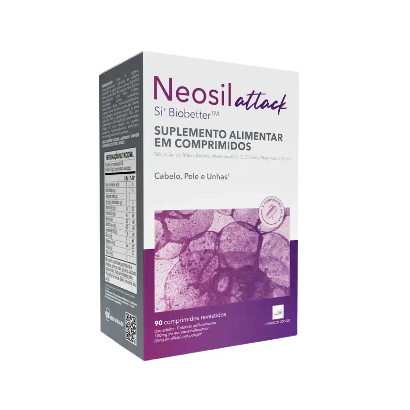 Neosil Attack 90 Comprimidos | Suplemento Capilar com Silício, Biotina e Vitaminas | Pele e Unhas