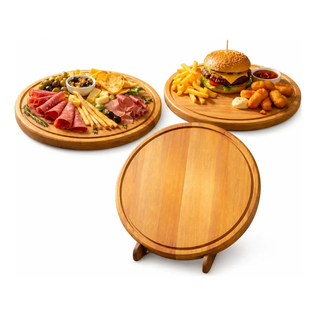 Petisqueira Redonda Tábua de Madeira Para Pizza, Tábua De Frios, Queijo, Churrasco E Porções Diâmetro De 22 e 34 Cm
