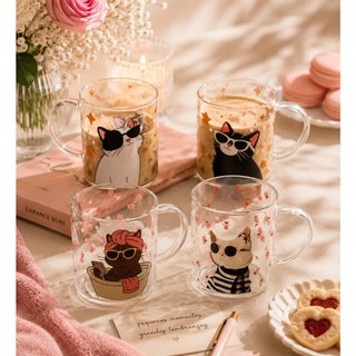 Caneca de Vidro Gatinhos 335ml Fofa e Encantadora Perfeita para Seu Café ☕🐱