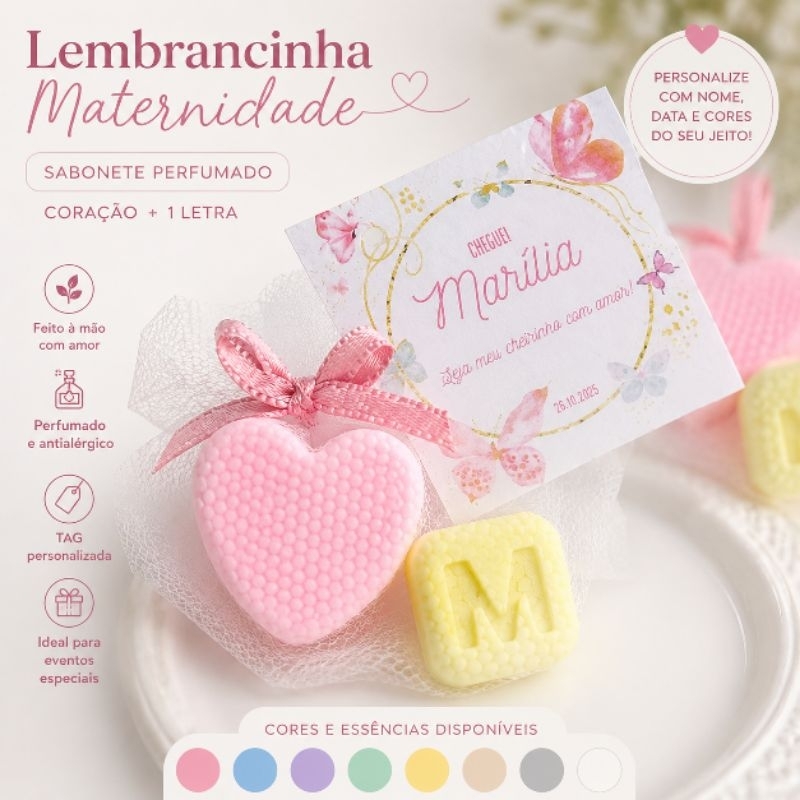 Lembrancinha Coração Maternidade Sabonete Personalizado Chá de Bebê Infantil Cha de Fralda Aniversário