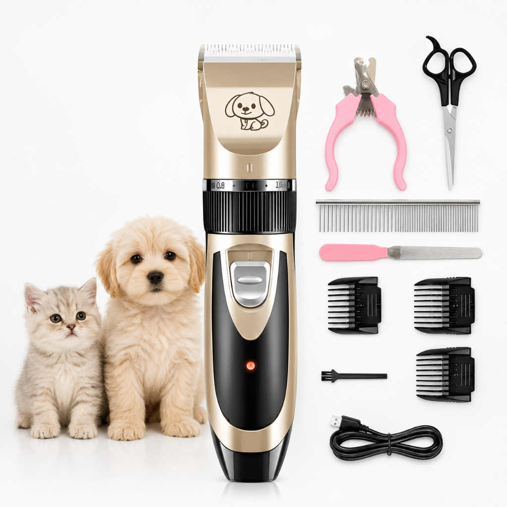 Kit Máquina Para Tosar Pet + Tesoura + Pente + Lixa Máquina Profissional Para Cachorro & Gato Peças