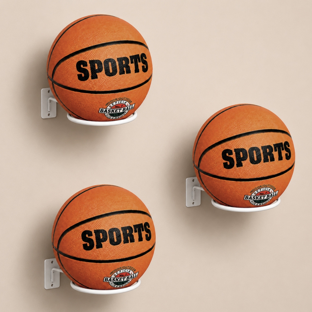 Kit 03 Suporte de Bola Aço Reforçado Futebol Basquete ou Vôlei com Parafusos e Buchas