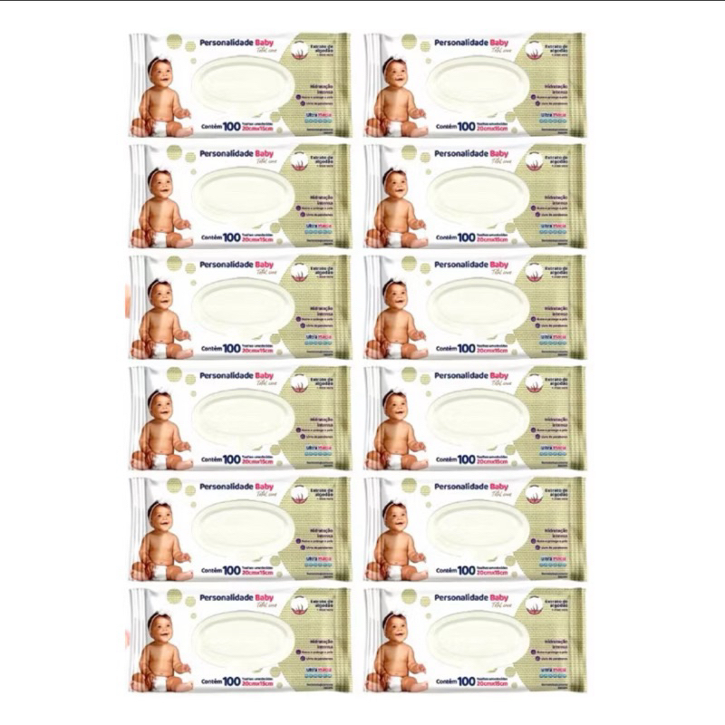 Kit 12 Pacotes Toalhas Umedecidas Personalidade Baby C/100Un Cada