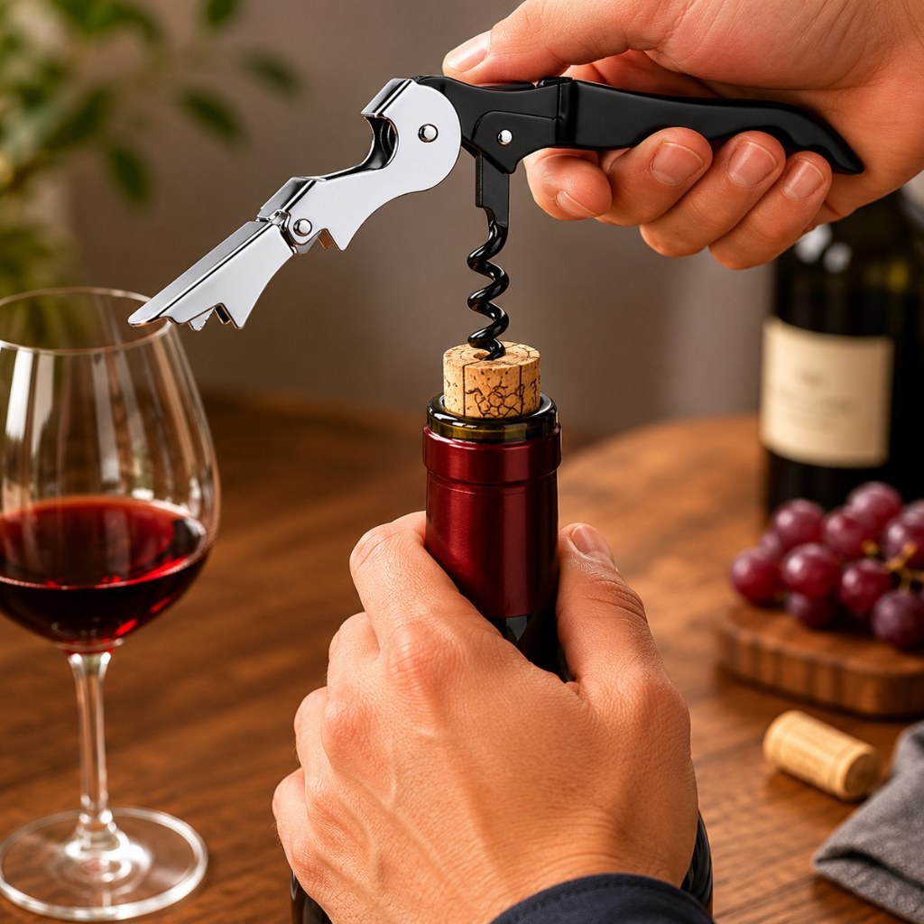 Saca Rolhas Aço Inox 2 Estágios Abridor Vinho Profissional Cortador Lacre Sommelier