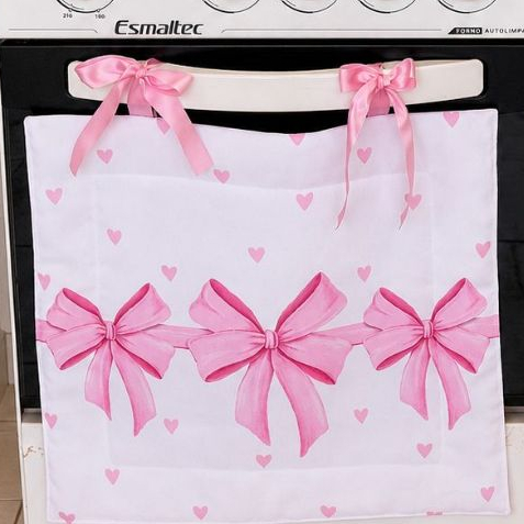 Cortina para Forno  de fogão 4 Bocas - Laço Rosa