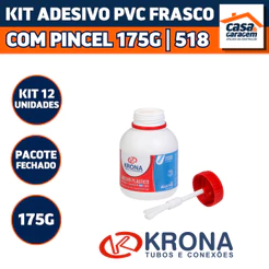 Kit com 12 Frascos de Adesivo Pvc 175G Com Pincel 518 Cola Para Tubos e Conexões Krona Krona