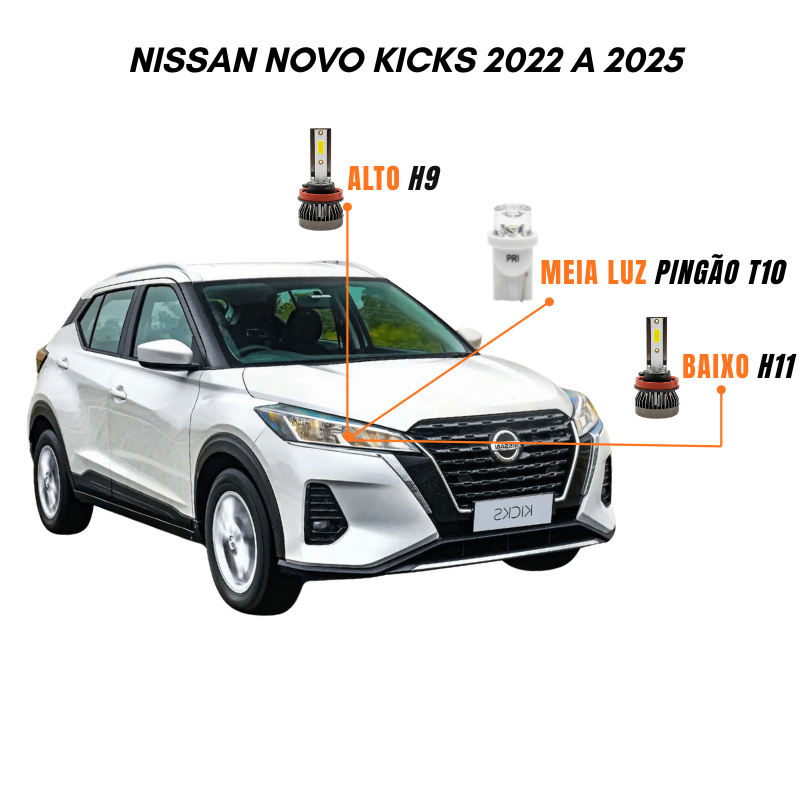 Kit Lâmpadas Farol LED Nissan Kicks 2022 a 2025 6500K Luz Branca – Y3