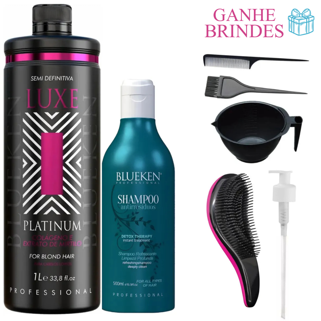 Escova Progressiva Luxe Platinum Semi + Shampoo Blueken
