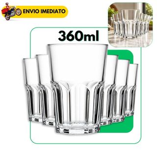 Copo de Vidro Kit 3/6/9 Peças 360ml Grosso Resistente Multiuso Água Suco Refrigerante