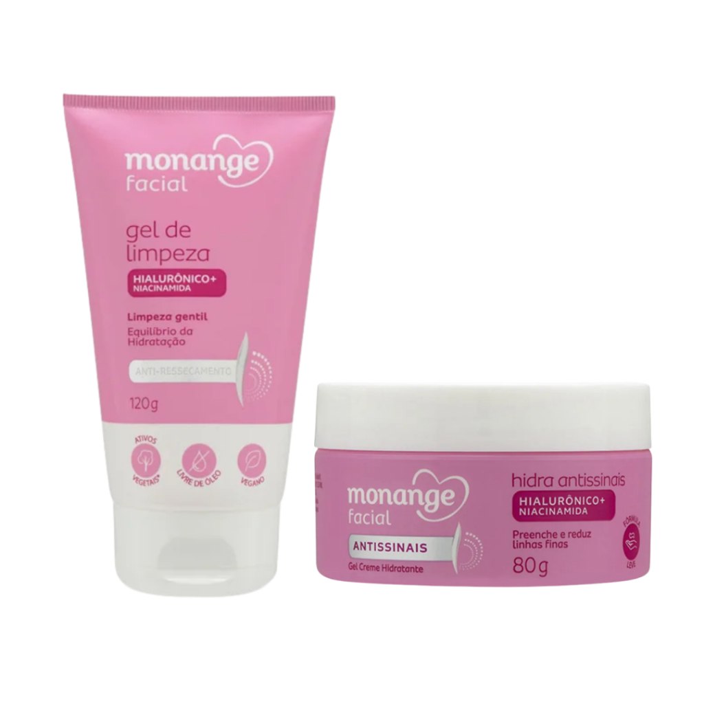 Kit Monange Gel Limpeza Facial Anti-Ressecamento 120g e Creme Hidratante Antissinais 80g