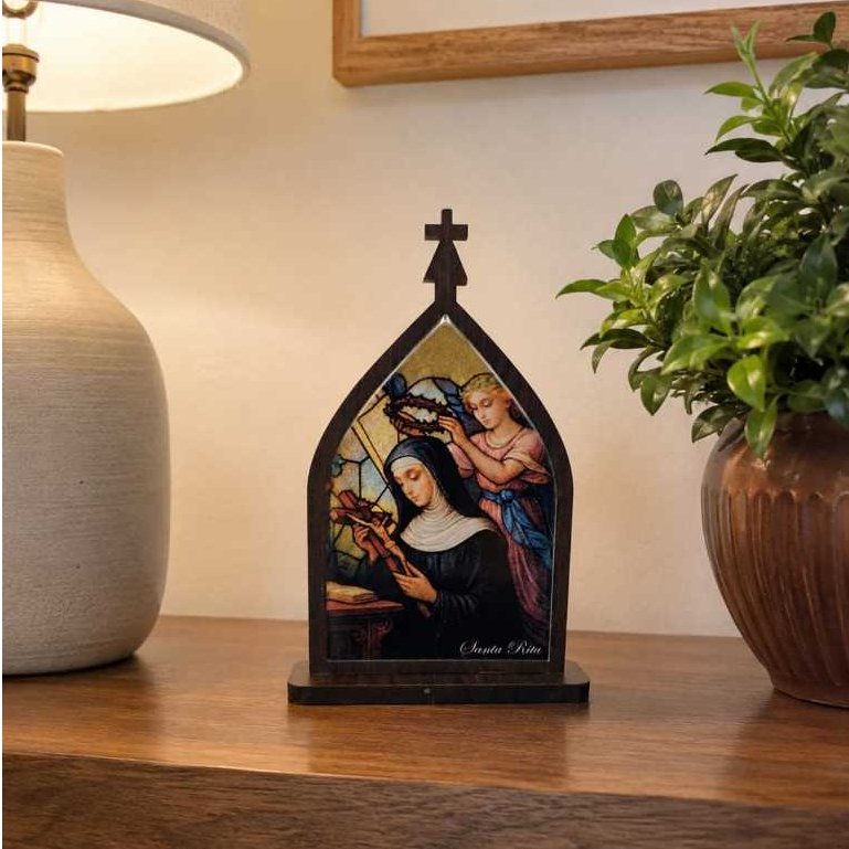 Oratório Capela Santa Rita 15cm MDF e Imagem Resinada | Decoração Casa Presente Católico Religioso Fé Proteção