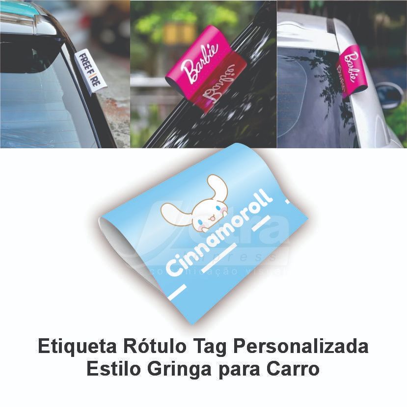 Etiqueta Rótulo/ Etiqueta Lavagem Cinnamoroll de Lona Tag Car Personalizada Estilo Gringa para Carro
