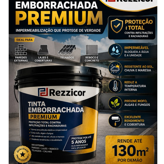 Tinta Rezzicor Emborrachada Rezzicor 18kg impermeabilzantes lajes telha e reboco