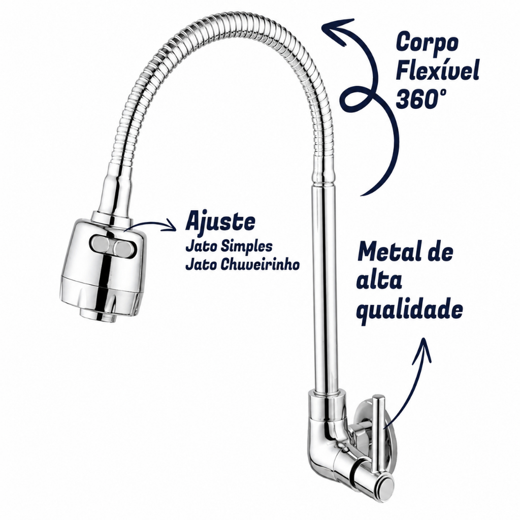 Torneira Pia Cozinha Gourmet Parede Chuveirinho 02 Modos Cromada