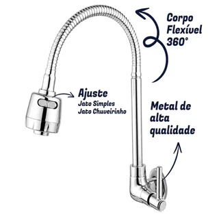 Torneira Pia Cozinha Gourmet Parede Chuveirinho 02 Modos Cromada