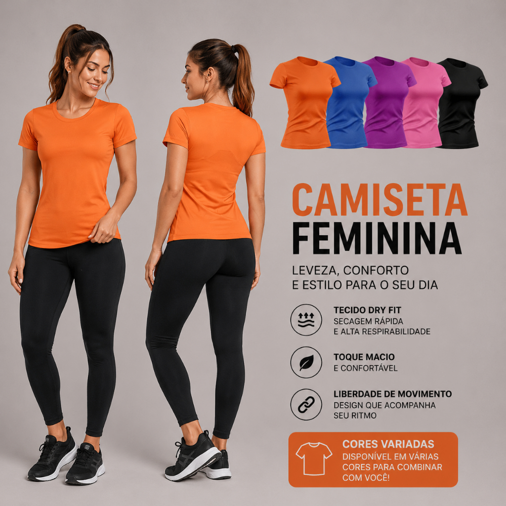 Kit 5 Camisetas Feminina Manga Curta Dry Fit Proteção Solar Esportes Blusinha Esportiva Academia Cross Fit Corrida