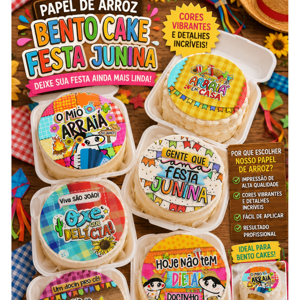 Papel de arroz bento cake festa junina flork bolo 9,5cm confeitaria comestivel